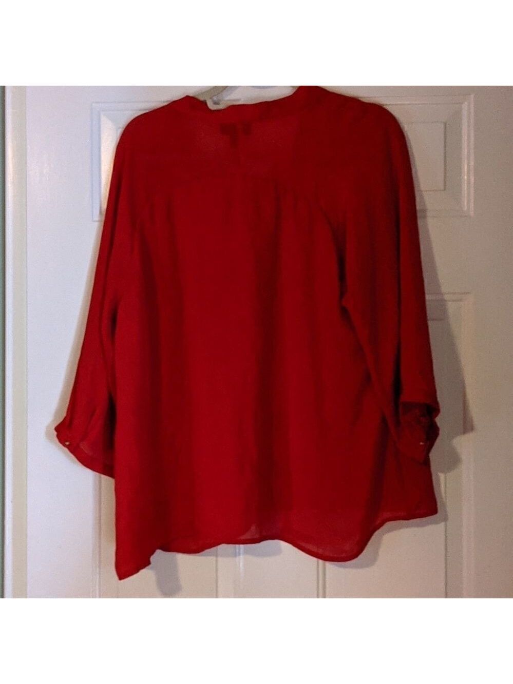 Worthington Red Sheer Top 3/4 Sleeves 1X Holidays Valentine's Day Patriotic - Picture 7 of 8